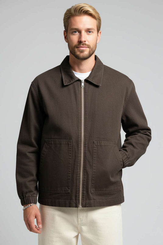 Veste pour homme marron avec grandes poches et fermeture éclair