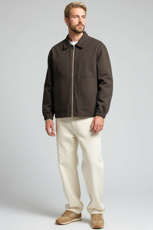 Veste pour homme marron avec grandes poches et fermeture éclair