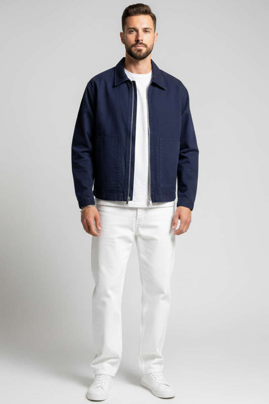 Veste zippée pour homme avec grandes poches, bleu marine