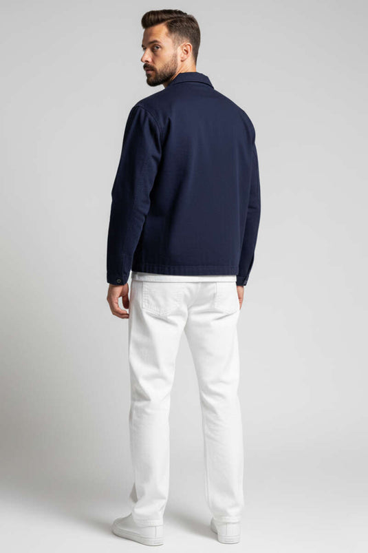 Veste zippée pour homme avec grandes poches, bleu marine