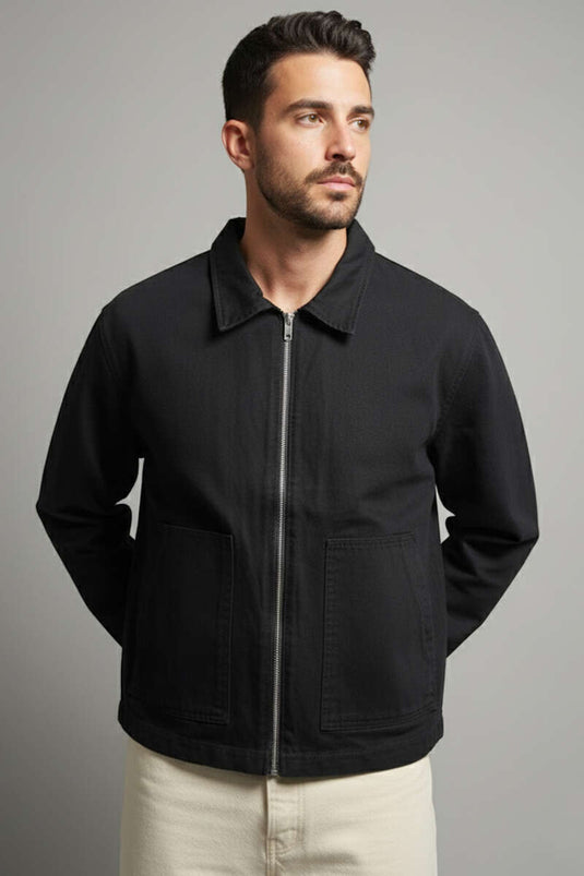 Veste pour homme avec grandes poches et fermeture éclair, noire