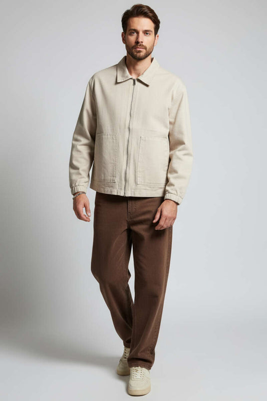 Veste homme avec grandes poches et fermeture éclair, couleur pierre