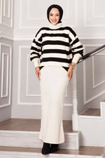Robe Courte À Larges Rayures Ecru