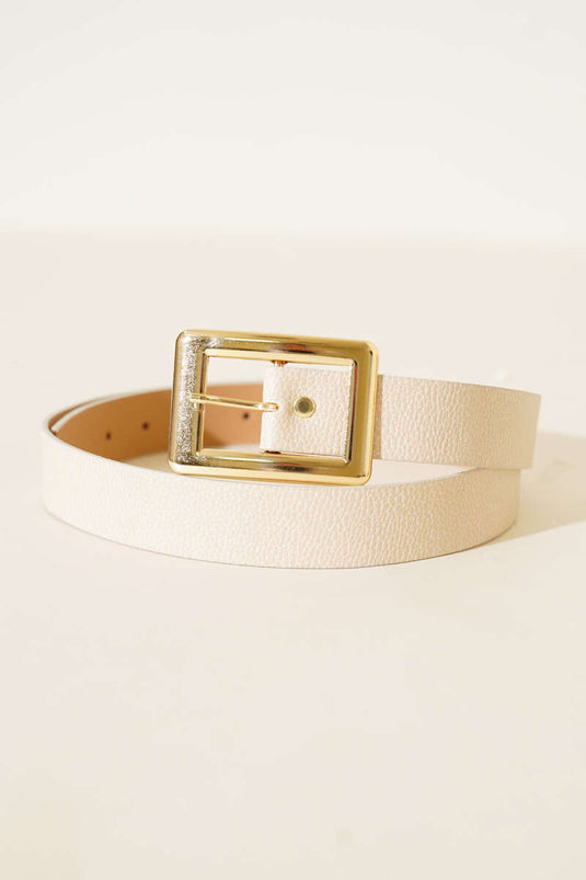 Geniş Dikdörtgen Tokalı Kemer Bej