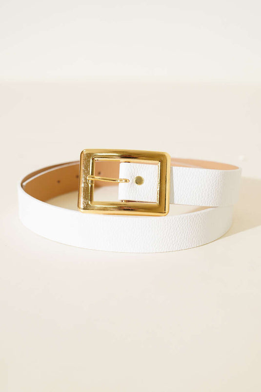 Wide Rectangular Buckle Belt White