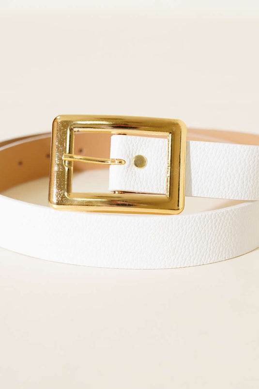 Wide Rectangular Buckle Belt White