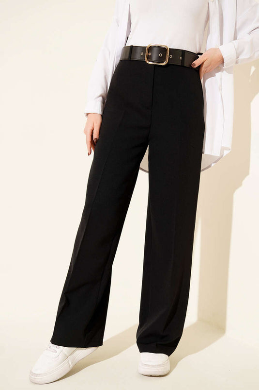 Schwarz Weite Hose Mit Gürtel