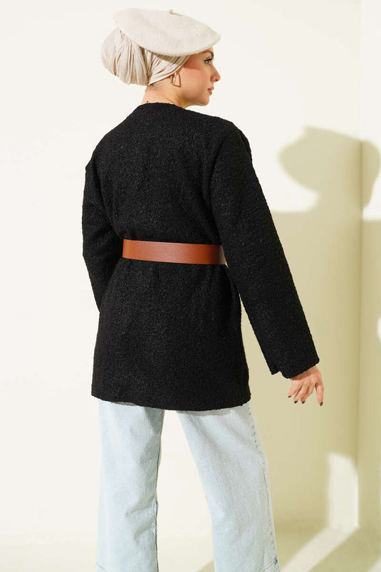 تونيك من قماش البوكل بحزام عريض أسود