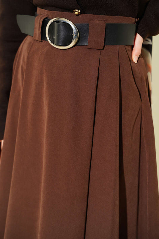 Jupe Plissée Tencel À Ceinture Large En Café