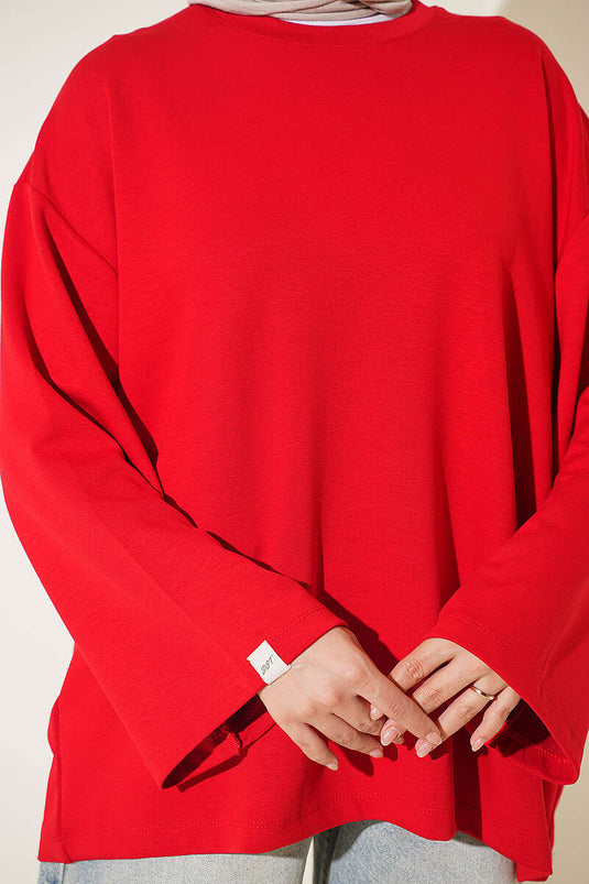 Red Loose Sleeve Embellished Tunic