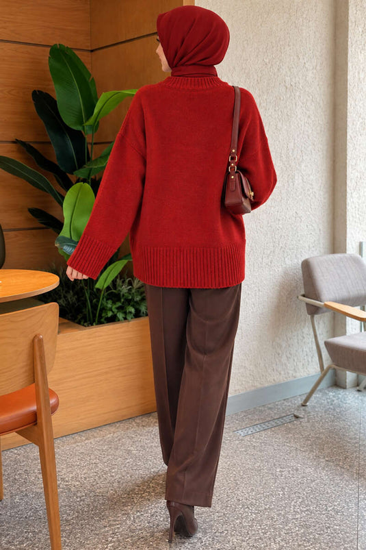Tunika In Maglia A Maniche Larghe Con Costine Bordeaux