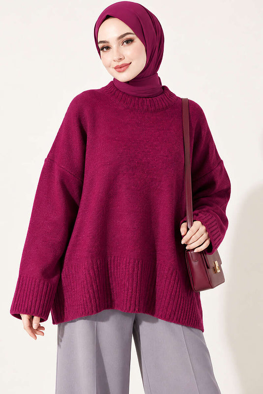 Tunica In Maglia A Maniche Larghe E Rigate Magenta