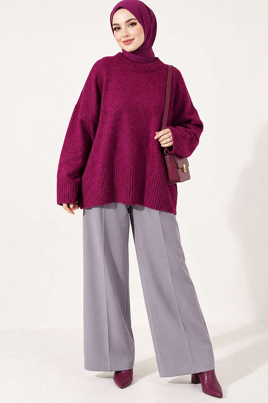Tunica In Maglia A Maniche Larghe E Rigate Magenta