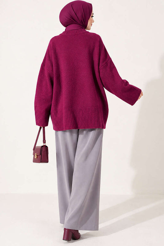Tunica In Maglia A Maniche Larghe E Rigate Magenta