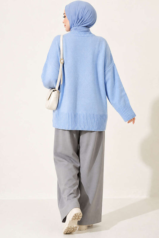 Tunika In Maglia A Coste Larghe Con Maniche Larghe E Blu
