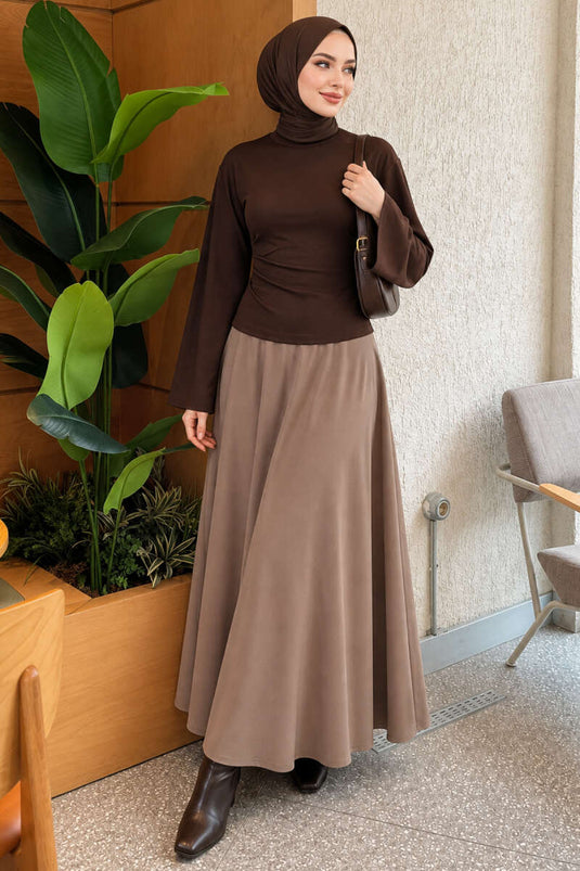 Blusa Marrone Con Maniche Larghe E Ruches