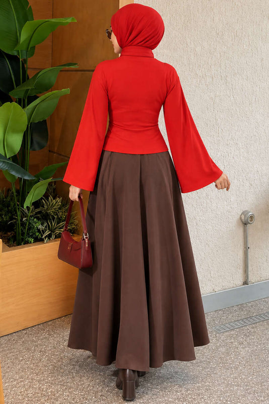 Blusa Rossa Con Maniche Larghe E Ruches