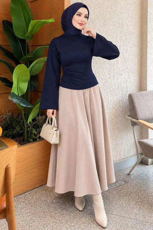 Blusa Blu Navy Con Maniche Ampie E Ruches Laterali
