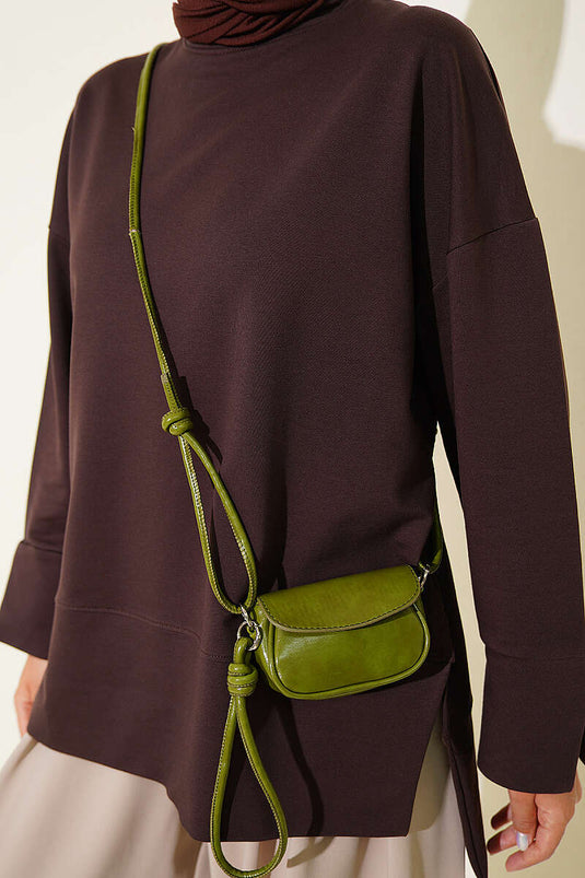 Geniş Kol Yırtmaç Detaylı Tunik Kahve