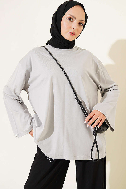 Geniş Kollu Basic Tunik Gri
