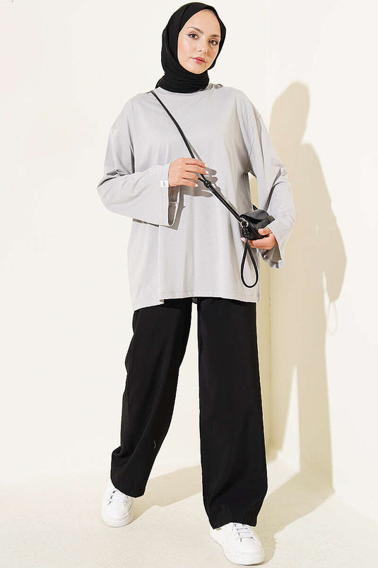 Geniş Kollu Basic Tunik Gri