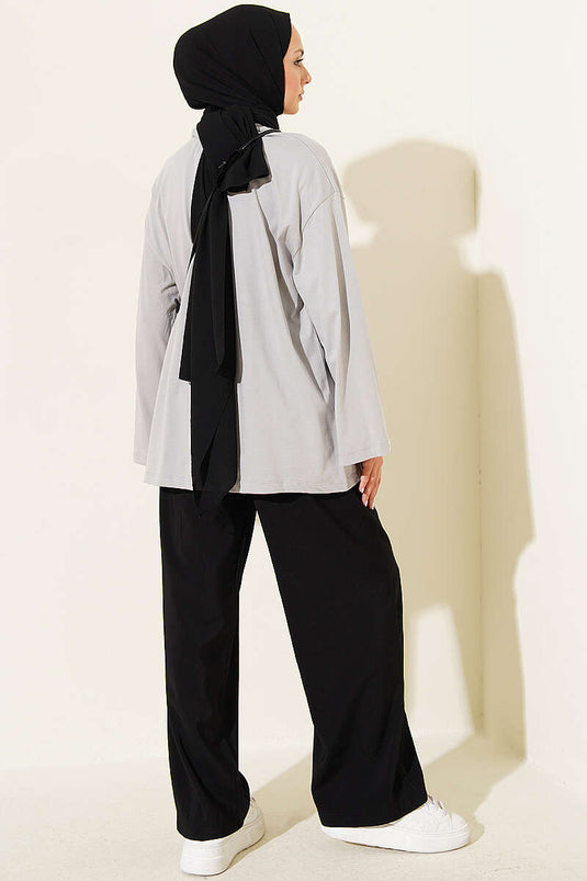 Geniş Kollu Basic Tunik Gri