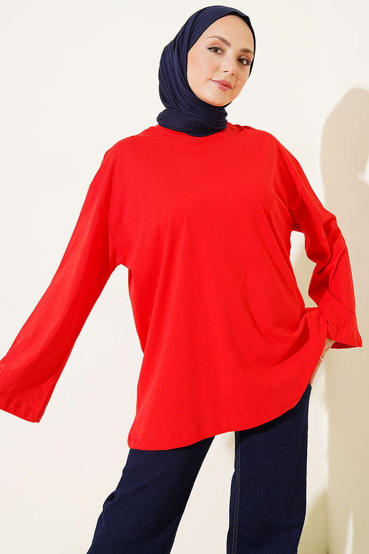 Geniş Kollu Basic Tunik Kırmızı