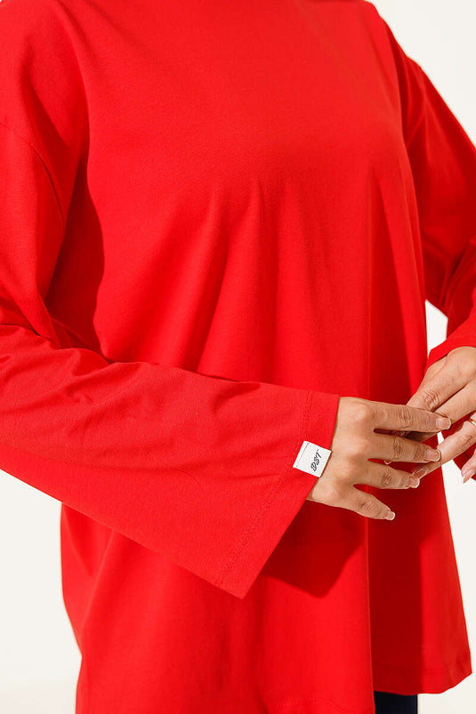 Geniş Kollu Basic Tunik Kırmızı