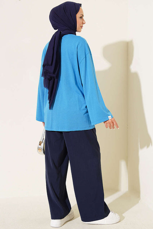 Geniş Kollu Basic Tunik Koyu Mavi