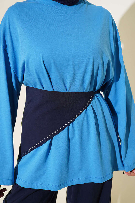 Geniş Kollu Basic Tunik Koyu Mavi