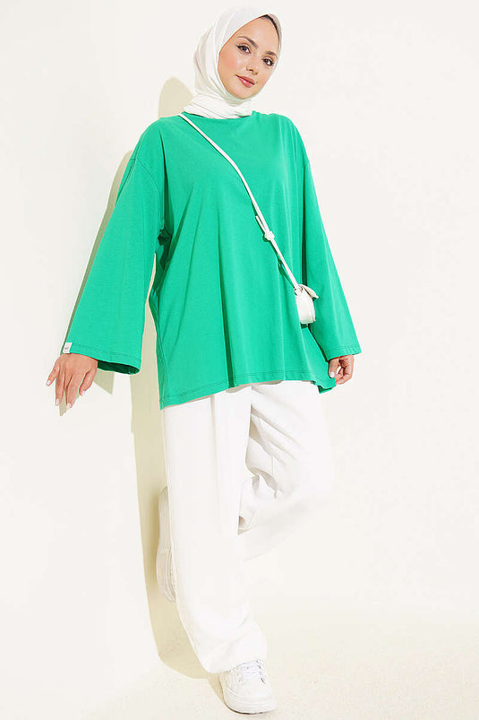 Geniş Kollu Basic Tunik Yeşil