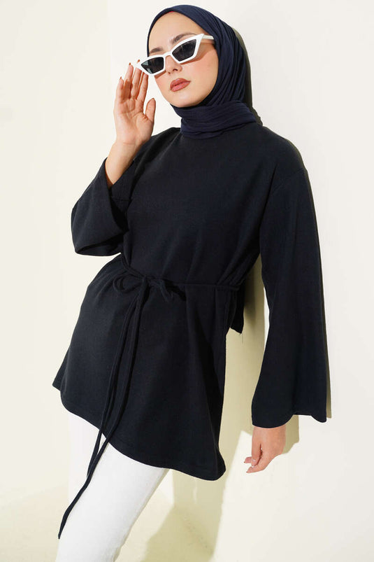 تونيك مخملي بأكمام واسعة أزرق داكن