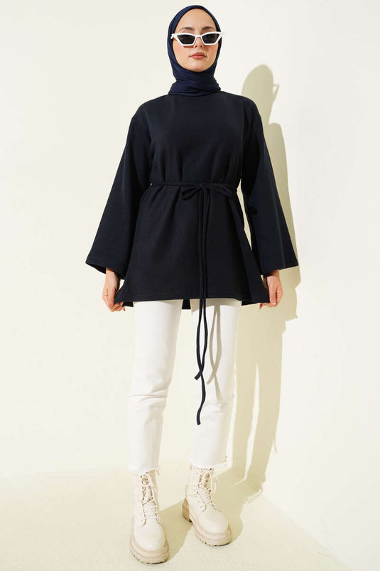 Wide Sleeved Corduroy Tunic Navy Blue