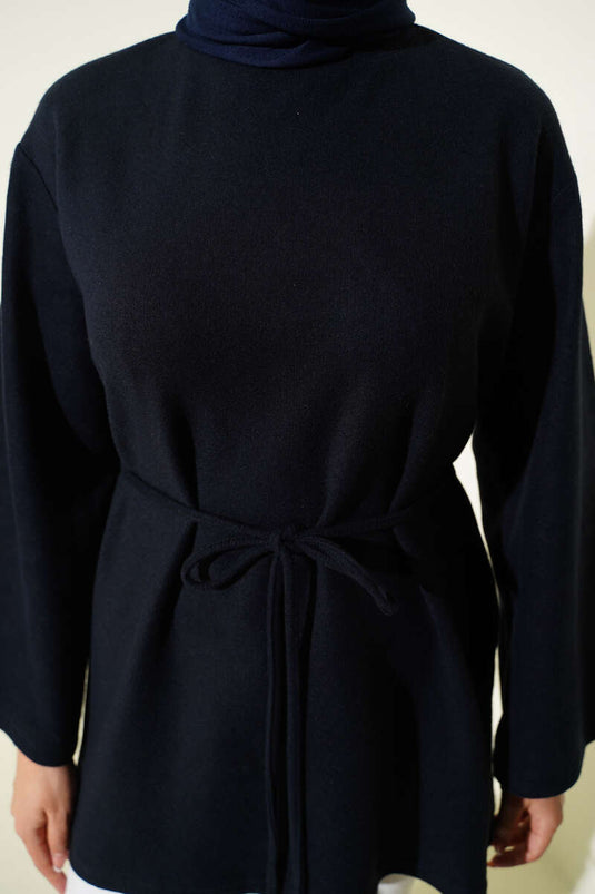 تونيك مخملي بأكمام واسعة أزرق داكن