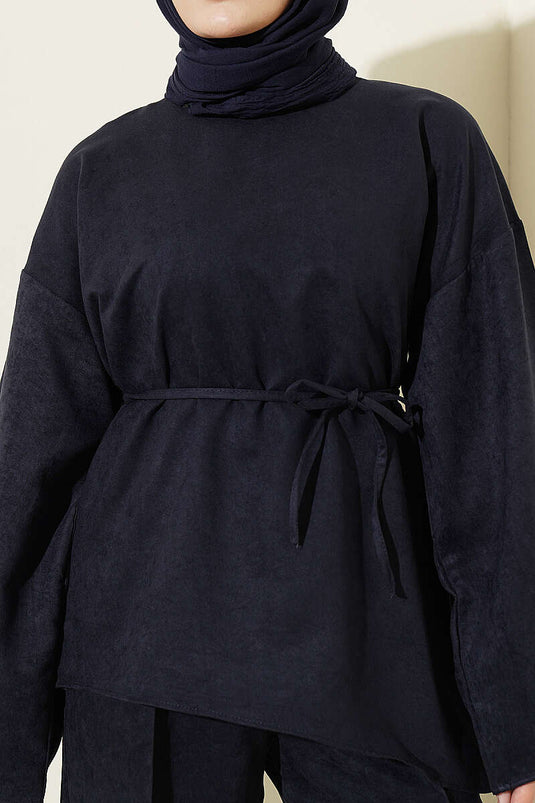 Completo Due Pezzi Maniche Ampie E Cintura Blu Navy