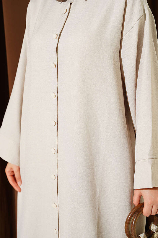 Geniş Kollu Oversize Uzun Gömlek Bej