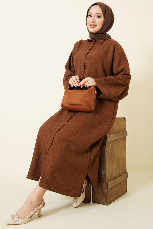 Wide-Sleeved Oversized Long Shirt Coffee