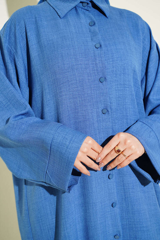 Camicia lunga oversize a maniche larghe blu
