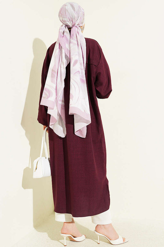 Camicia lunga oversize con maniche larghe color prugna