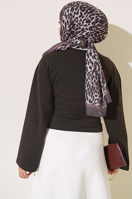 Blusa Con Maniche Ampie E Ruches Laterali In Marrone Caldo
