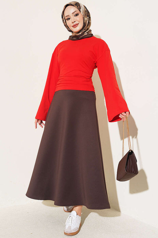 Blusa Rossa Con Maniche Ampie E Ruches Laterali