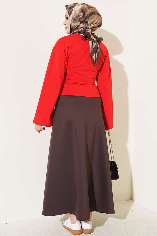 Blusa Rossa Con Maniche Ampie E Ruches Laterali
