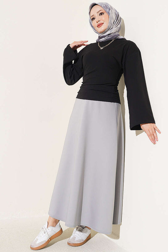 Blusa Nera Con Maniche Ampie E Pannelli Laterali