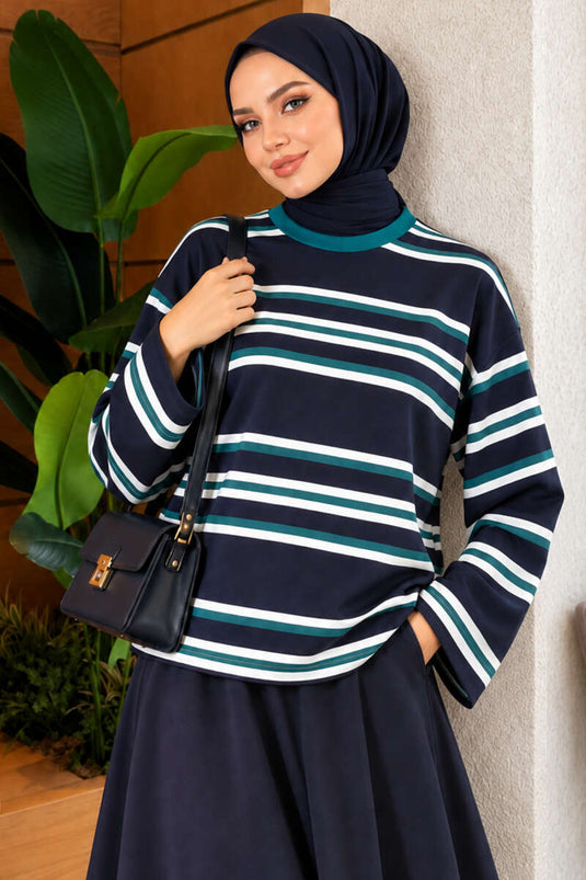 Blouse Verte À Manches Amples À Rayures
