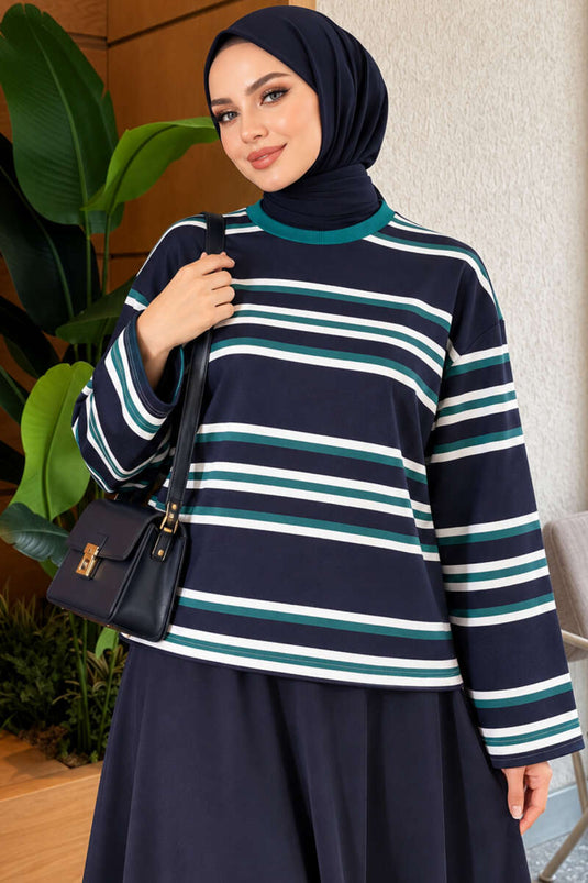 Blouse Verte À Manches Amples À Rayures