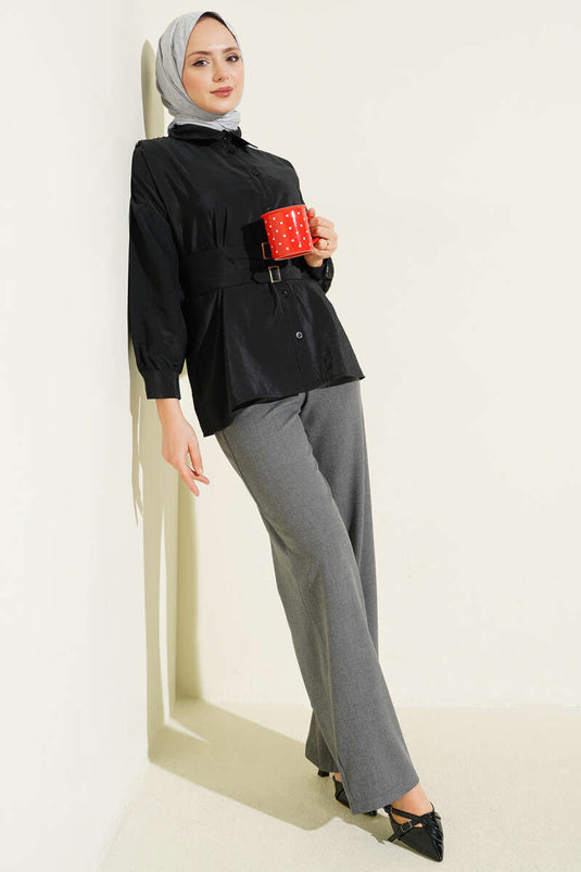 Chemise à ceinture élastique large noire