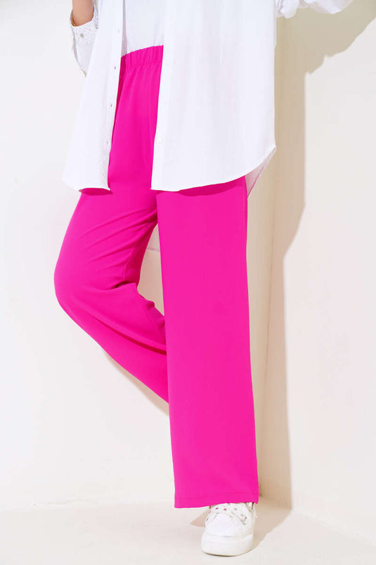 Pantalon Large Taille Élastique Fuchsia