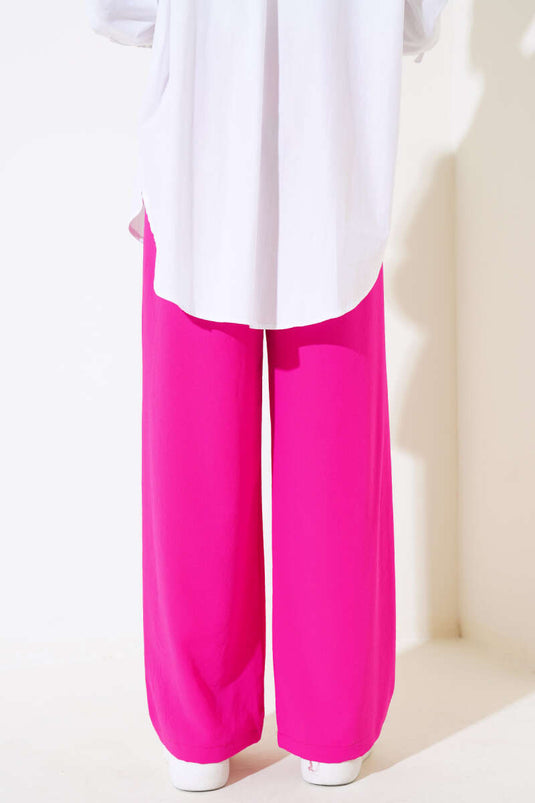 Pantalon Large Taille Élastique Fuchsia