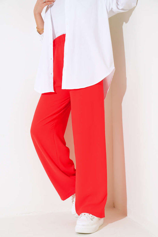 Pantalon Large Taille Élastique Rouge