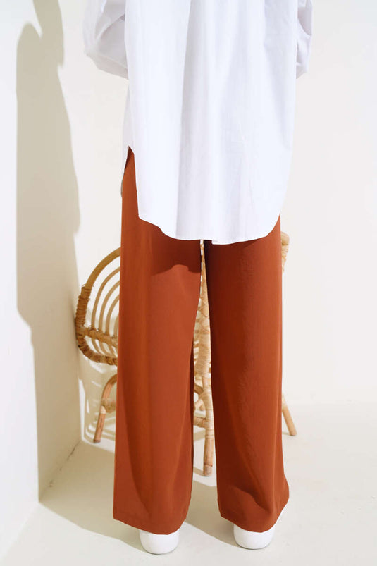 Pantalon Large Taille Élastique Tan